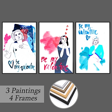 Modern Wall Art Set 692: 3 Paintings, 4 Frame Options 3D model image 1 