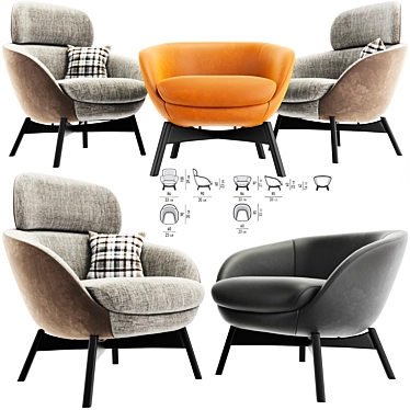 Modern Minotti Russell Armchair Set 3D model image 1 