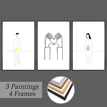 Elevate Your Walls: Set of 3 Paintings 3D model image 1 