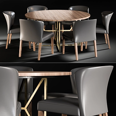 Modern Acacia Dining Table Set 3D model image 1 