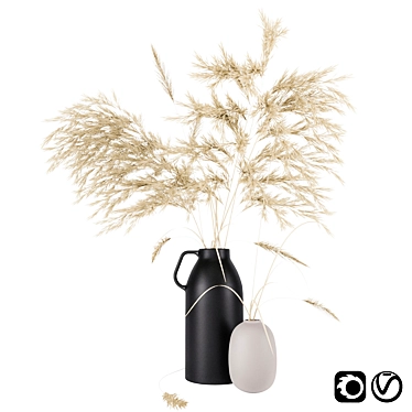 Elegant Vases Set with Pampas Grass 3D model image 1 