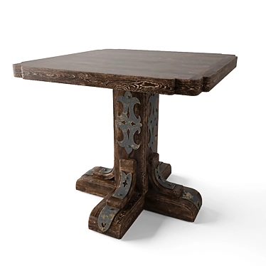 Solid Oak Square Table with Metal Accents 3D model image 1 