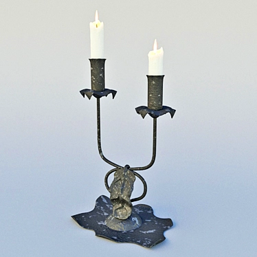 Elegant Double-Candle Wrought Iron Holder 3D model image 1 