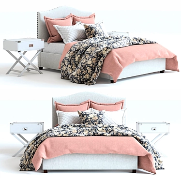 Elegant Pink Raleigh Bed: High-Detail 3D Set 3D model image 1 