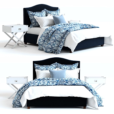 Sophisticated Blue Raleigh Bed by Pottery Barn 3D model image 1 