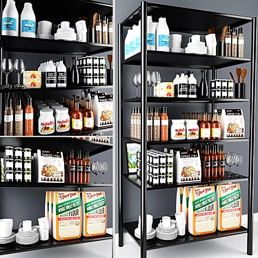 Versatile Kitchen Set: Bottles, Cups, Plates, Rack, Spices & More 3D model image 1 