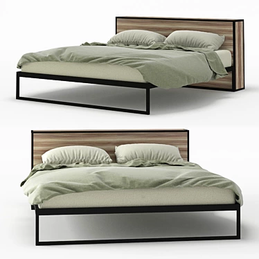 Modern Dark Oak Slim Bed 3D model image 1 