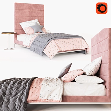 Pewter Pfeiffer Upholstered Bed: Elegant Tall Design 3D model image 1 