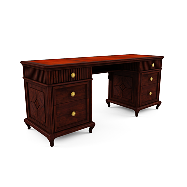 Handcrafted Leather-Inlay Solid Wood Desk 3D model image 1 