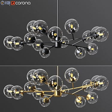 Orion 15 Light Gold & Black Pendant 3D model image 1 