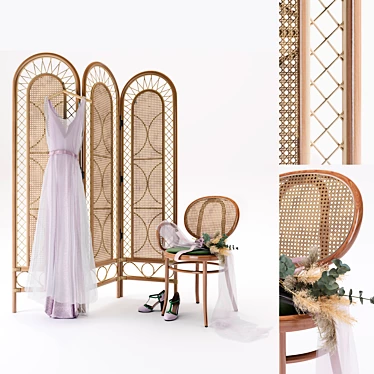 Bride's Dream Set: Chair & Rattan Screen  3D model image 1 