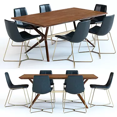 West Elm Wright Table and Slope Chairs 3D Set 3D model image 1 