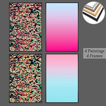 Modern Art Set: 4 Paintings, 4 Frame Options 3D model image 1 