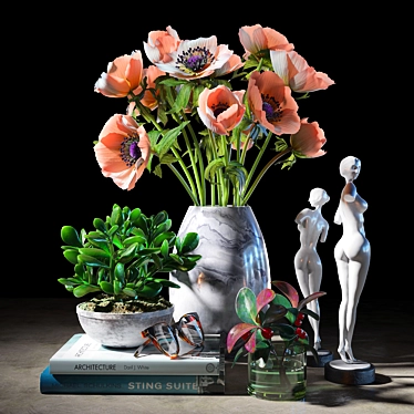 Marble Vase Anemone Set 3D model image 1 