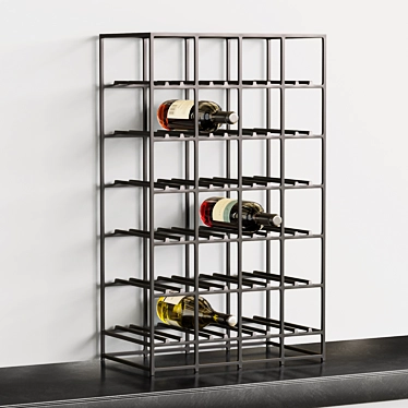 Industrial Iron Wine Rack: 3-Bottle Holder 3D model image 1 