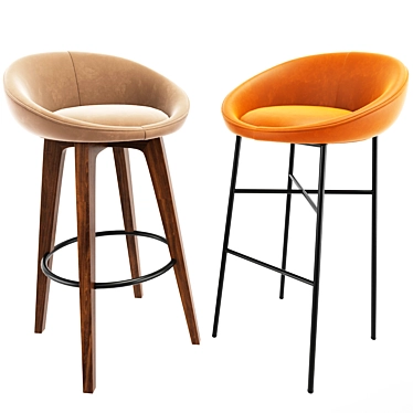 Elegant Bloom Bar Stool Set with Wood and Metal Legs 3D model image 1 