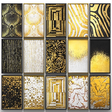 Gold Luxe Wall Decor: Collection of 15 Modern Paintings 3D model image 1 