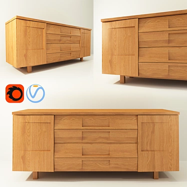 Modern Beech Wood Credenza: Sleek Storage Solution 3D model image 1 