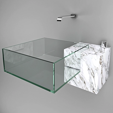 Elegant Glass Metal Stone Washbasin 3D model image 1 