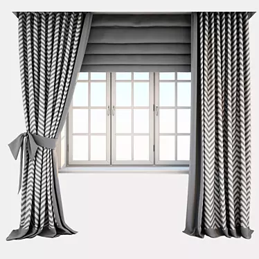 Zigzag Print Two-Tone Curtains 3D model image 1 