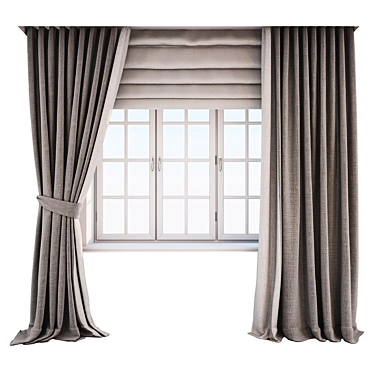 Elegant Two-Tone Beige-Brown Floor-Length Curtains 3D model image 1 