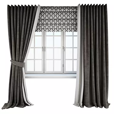 Elegant Dark Brown Floor-Length Curtains 3D model image 1 