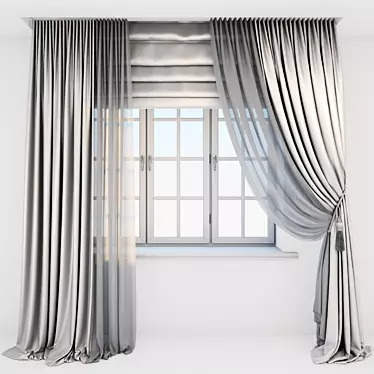 Silk Floor-length Beige Curtains 3D model image 1 