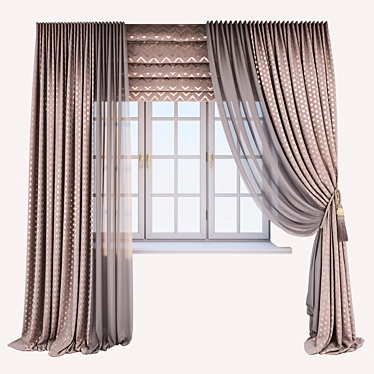 Pink Gold Print Velour Curtains 3D model image 1 