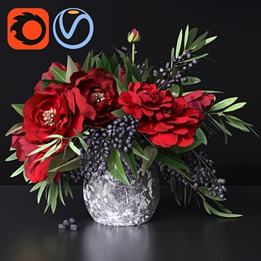 Vibrant Red Peonies Bouquet 3D model image 1 