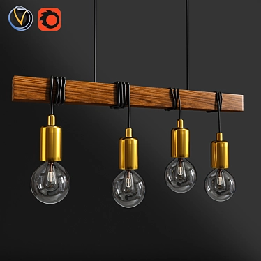 Eglo Townshend Bar Pendant - Timber and Black 3D model image 1 