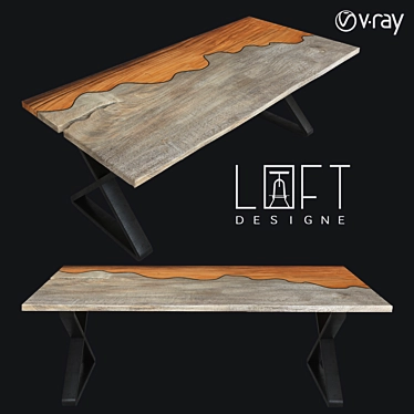 Modern LoftDesign Table 6049: Wooden Top, Metal Frame 3D model image 1 