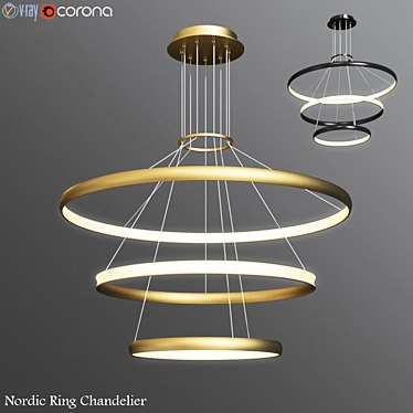 Nordic Brass Ring Pendant Chandelier 3D model image 1 