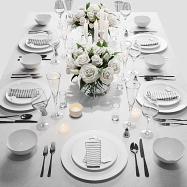 Elegant White Table Set 3D model image 1 