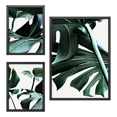 Modern Monstera Trio Wall Art Set 3D model image 1 