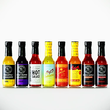 Flavorful Fire: 8-Bottle Hot Sauce Set 3D model image 1 