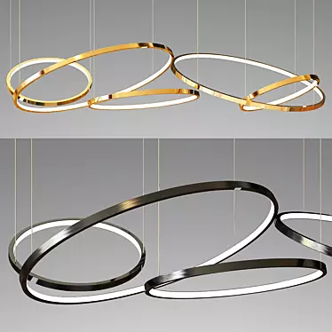 Elegant Gold & Black 5-Ring Chandelier 3D model image 1 