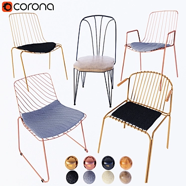 Sleek Wire Chairs: Modern Design, Comfy Seating 3D model image 1 