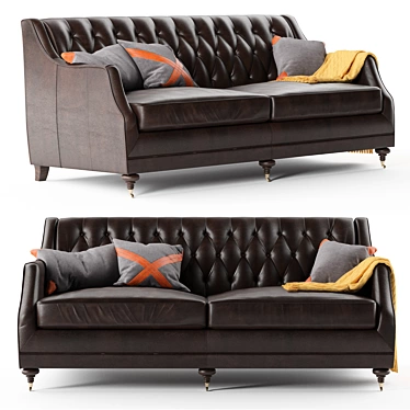 Elegant Dark Brown Leather Sofa 3D model image 1 