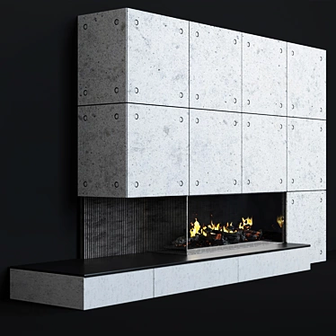 Sleek Concrete Panel Fireplace 3D model image 1 