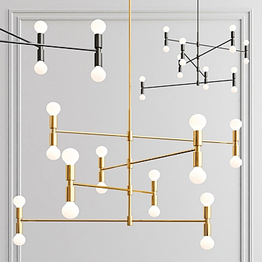 Yoka Modern Pendant: 16-Light Gold & Black 3D model image 1 