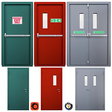 Fire Door Set of 3 - High-Quality Materials 3D model image 1 