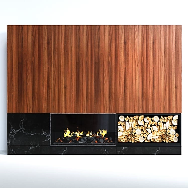 Contemporary Wood Panel Fireplace 3D model image 1 