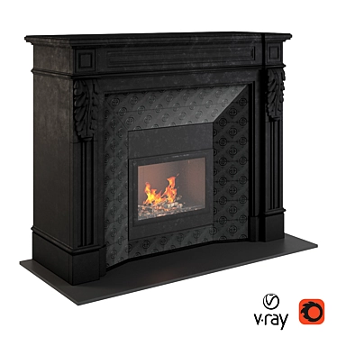 Sleek Black Fireplace: Elegant and Functional 3D model image 1 