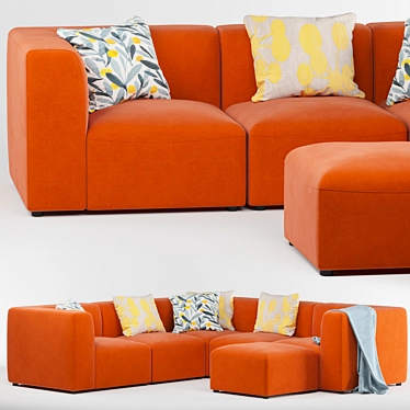 Juno Flame Orange Velvet Modular Sofa 3D model image 1 