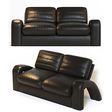 Sleek Leather Sofa Set 3D model image 1 