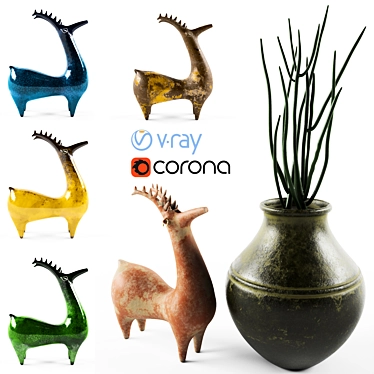 Elegant Deer Pottery Vase 3D model image 1 
