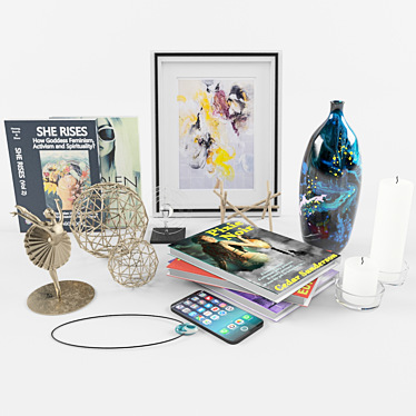 Elegant Decor Set: Vases, Frame, Books, Candle 3D model image 1 