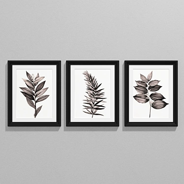 Sepia Botanical Prints Collection 3D model image 1 