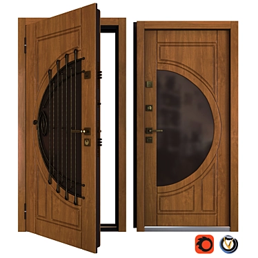 Elegant Harp Metal Entrance Door 3D model image 1 