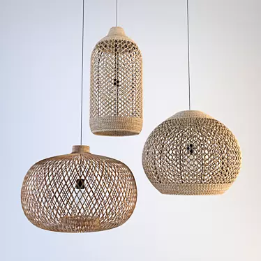 Coastal Rope and Rattan Lampshades 3D model image 1 